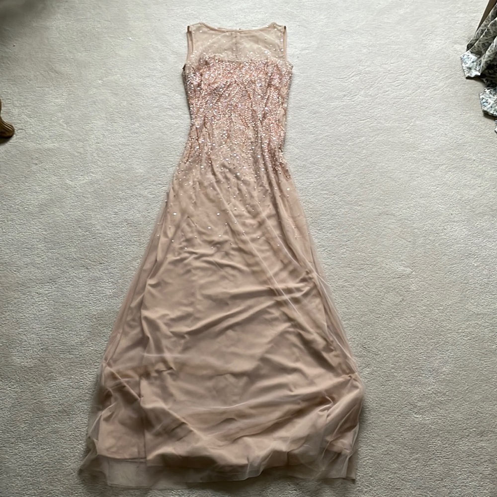 JS Collections Beaded Neutral Peach Gown Size 4 in Great Condition